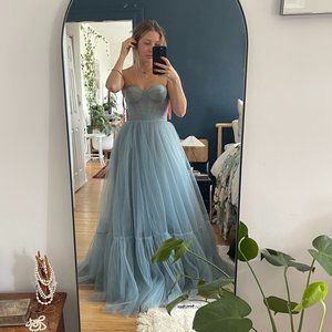 Milla Sheer Sleeves Maxi Tulle Dress- oceanwave small